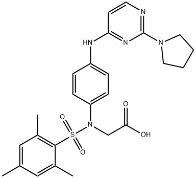 Glycine, N-[4-[[2-(1-pyrrolidinyl)-4-pyrimidinyl]amino]phenyl]-N-[(2,4,6-trimethylphenyl)sulfonyl]- Struktur