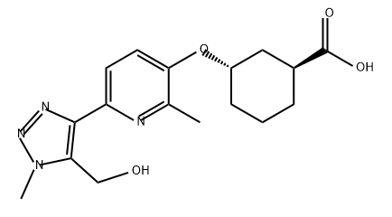 Cyclohexanecarboxylic acid, 3-[[6-[5-(hydroxymethyl)-1-methyl-1H-1,2,3-triazol-4-yl]-2-methyl-3-pyridinyl]oxy]-, (1S,3S)- Structure