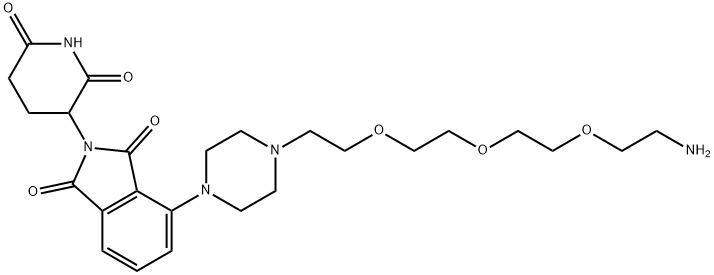 4-[4-[2-[2-[2-(2-aminoethoxy)ethoxy]ethoxy]ethyl]-1-piperazinyl]-2-(2,6-dioxo-3-piperidinyl)-1H-Isoindole-1,3(2H)-dione,,2357111-24-9,结构式