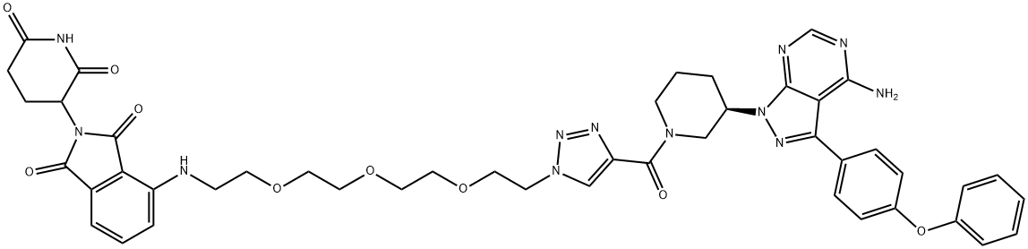 1H-Isoindole-1,3(2H)-dione, 4-[[2-[2-[2-[2-[4-[[(3R)-3-[4-amino-3-(4-phenoxyphenyl)-1H-pyrazolo[3,4-d]pyrimidin-1-yl]-1-piperidinyl]carbonyl]-1H-1,2,3-triazol-1-yl]ethoxy]ethoxy]ethoxy]ethyl]amino]-2-(2,6-dioxo-3-piperidinyl)- 结构式