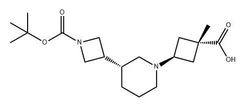 反式-3-((R)-3-(1-(叔丁氧基羰基)氮杂环丁烷-3-基)哌啶-1-基)-1-甲基环丁烷-1-甲酸, 2366153-22-0, 结构式
