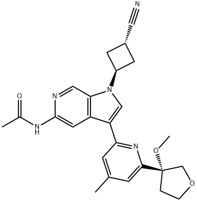 trans-N-[1-(3-cyanocyclobutyl)-3-[6-[(3R)-3-methoxytetrahydrofuran-3-yl]-4-methyl-2-pyridyl]pyrrolo[2,3-c]pyridin-5-yl]acetamide Structure