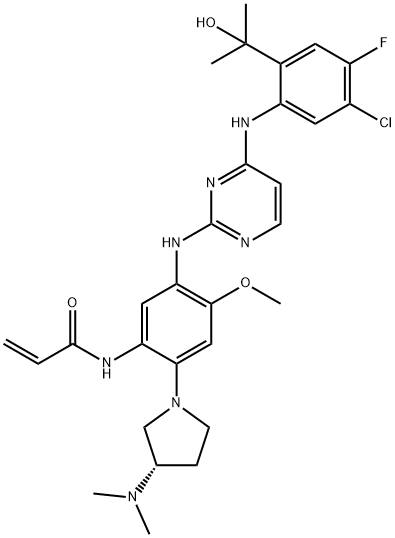 2-Propenamide, N-[5-[[4-[[5-chloro-4-fluoro-2-(1-hydroxy-1-methylethyl)phenyl]amino]-2-pyrimidinyl]amino]-2-[(3S)-3-(dimethylamino)-1-pyrrolidinyl]-4-methoxyphenyl]-, 2370013-49-1, 结构式