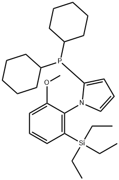 (R)-2-(dicyclohexylphosphanyl)-1-(2-methoxy-6-(triethylsilyl)phenyl)-1H-pyrrole Structure