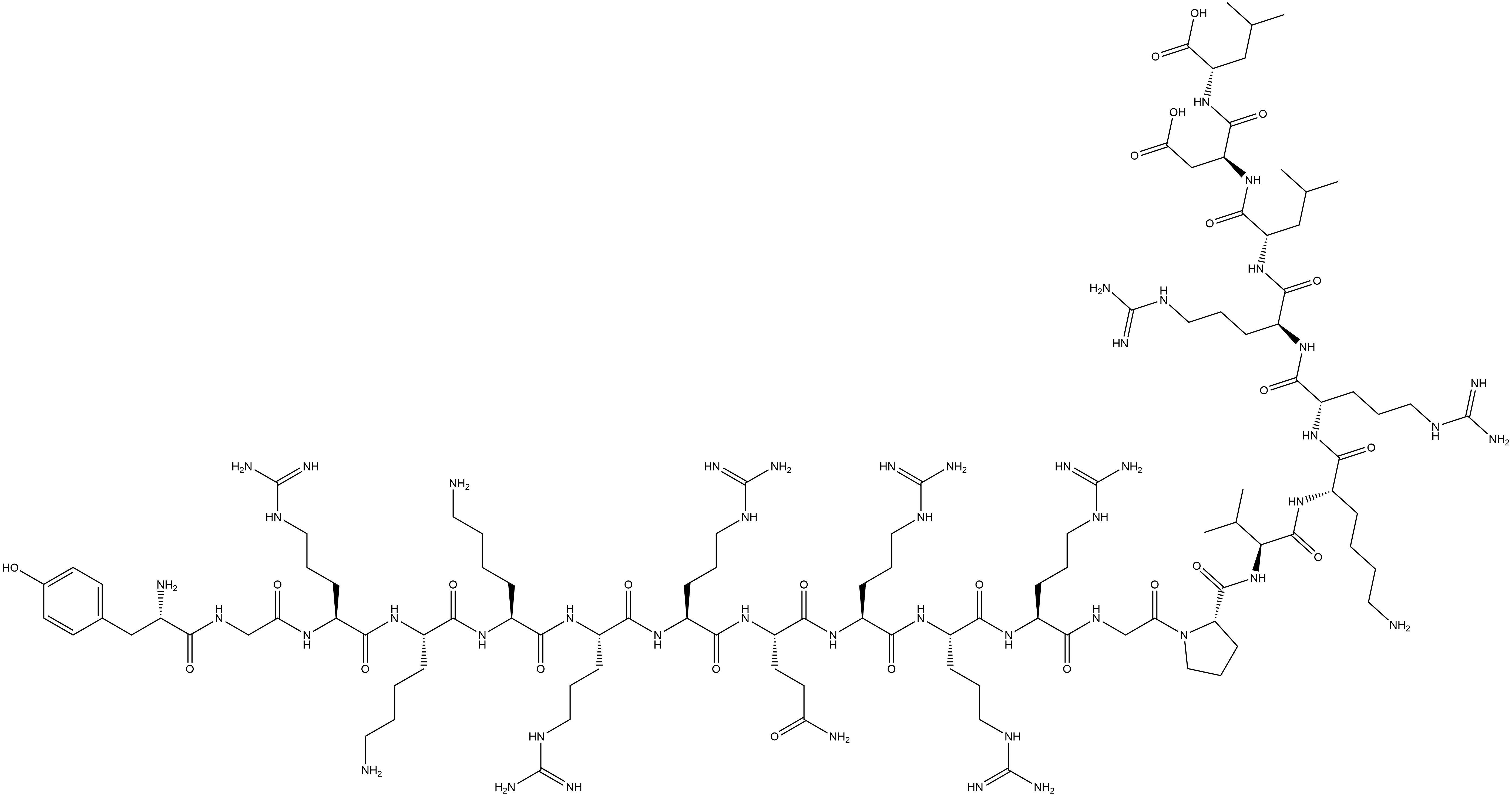 L-Tyrosylglycyl-L-arginyl-L-lysyl-L-lysyl-L-arginyl-L-arginyl-L-glutaminyl-L-arginyl-L-arginyl-L-arginylglycyl-L-prolyl-L-valyl-L-lysyl-L-arginyl-L-arginyl-L-leucyl-L-α-aspartyl-L-leucine 结构式