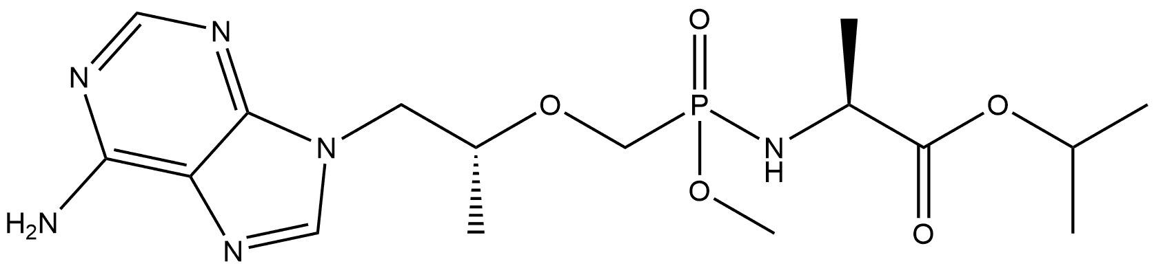 L-Alanine, N-[[[(1R)-2-(6-amino-9H-purin-9-yl)-1-methylethoxy]methyl]methoxyphosphinyl]-, 1-methylethyl ester Structure