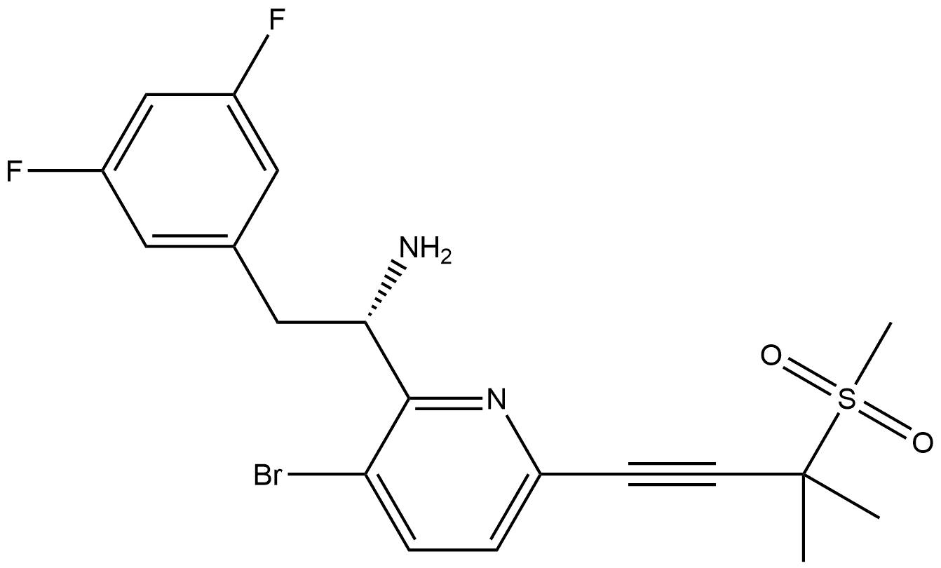 2-Pyridinemethanamine, 3-bromo-α-[(3,5-difluorophenyl)methyl]-6-[3-methyl-3-(methylsulfonyl)-1-butyn-1-yl]-, (αS)- Structure