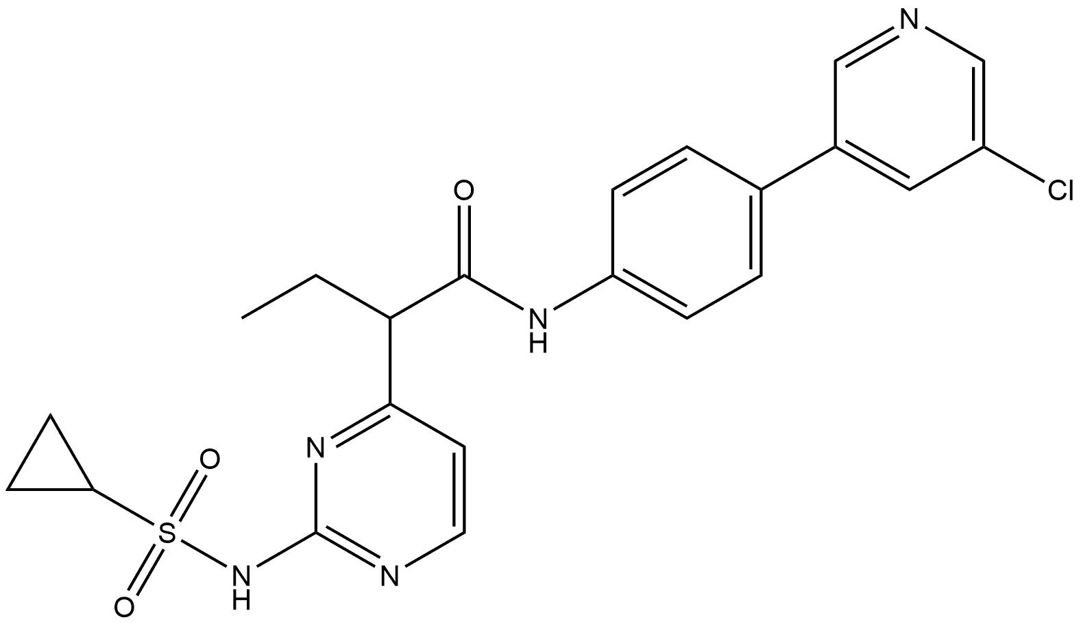 4-Pyrimidineacetamide, N-[4-(5-chloro-3-pyridinyl)phenyl]-2-[(cyclopropylsulfonyl)amino]-α-ethyl- 结构式