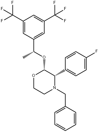 Morpholine, 2-[(1R)-1-[3,5-bis(trifluoromethyl)phenyl]ethoxy]-3-(4-fluorophenyl)-4-(phenylmethyl)-, (2R,3S)- Structure