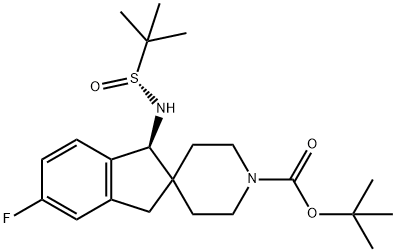 Spiro[2H-indene-2,4'-piperidine]-1'-carboxylic acid, 1-[[(R)-(1,1-dimethylethyl)sulfinyl]amino]-5-fluoro-1,3-dihydro-, 1,1-dimethylethyl ester, (1S)- Structure
