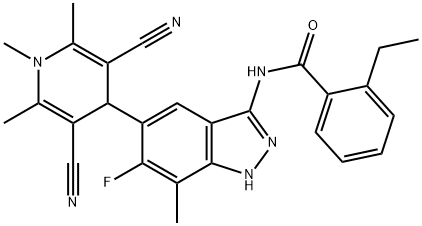 Benzamide, N-[5-(3,5-dicyano-1,4-dihydro-1,2,6-trimethyl-4-pyridinyl)-6-fluoro-7-methyl-1H-indazol-3-yl]-2-ethyl- Structure