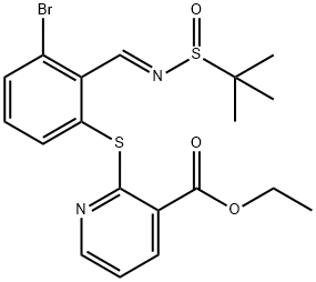 Ethyl 2-[[3-bromo-2-[(E)-[[(1,1-dimethylethyl)sulfinyl]imino]methyl]phenyl]thio]-3-pyridinecarboxylate,2377676-78-1,结构式