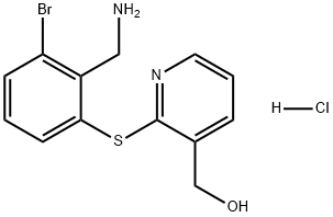 3-Pyridinemethanol, 2-[[2-(aminomethyl)-3-bromophenyl]thio]-, hydrochloride (1:1),2377676-94-1,结构式