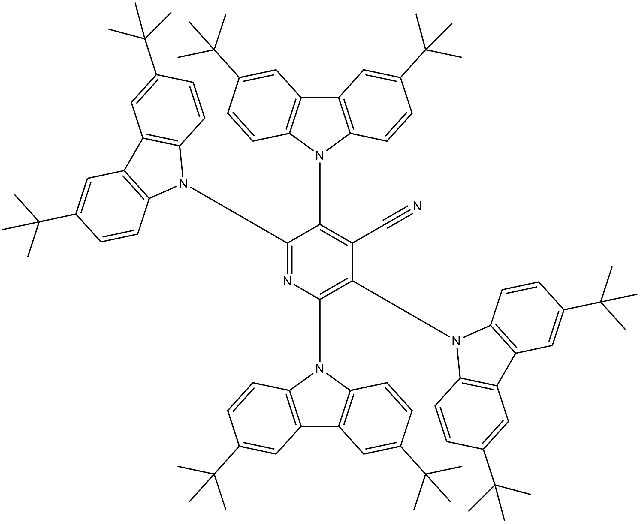 2,3,5,6-Tetrakis[3,6-bis(1,1-dimethylethyl)-9H-carbazol-9-yl]-4-pyridinecarbonitrile Structure