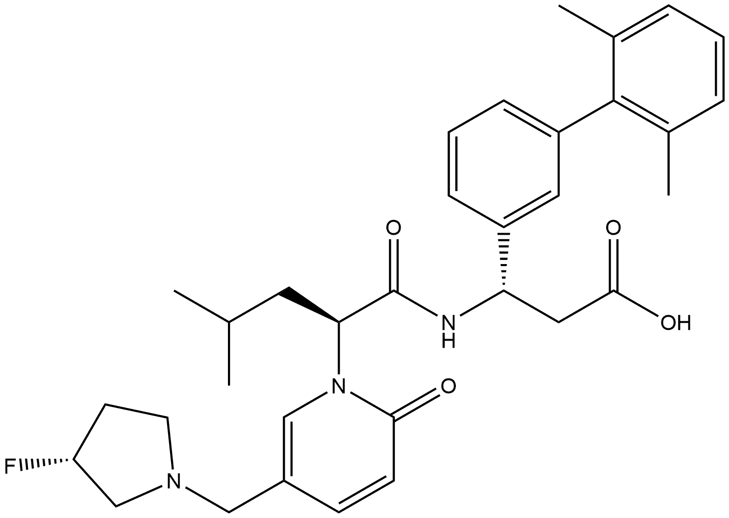 (βS)-β-[[(2S)-2-[5-[[(3R)-3-Fluoro-1-pyrrolidinyl]methyl]-2-oxo-1(2H)-pyridinyl]-4-methyl-1-oxopentyl]amino]-2′,6′-dimethyl[1,1′-biphenyl]-3-propanoic acid|(βS)-β-[[(2S)-2-[5-[[(3R)-3-氟-1-吡咯烷基]甲基]-2-氧代-1(2H)-吡啶基]-4-甲基-1-氧代戊基]氨基]-2′,6′-二甲基[1,1′-联苯]-3-丙酸