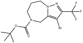 4H-Pyrazolo[1,5-a][1,4]diazepine-5(6H)-carboxylic acid, 3-bromo-7,8-dihydro-2-(trifluoromethyl)-, 1,1-dimethylethyl ester,2386600-96-8,结构式