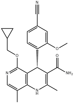 1,6-Naphthyridine-3-carboxamide, 4-(4-cyano-2-methoxyphenyl)-5-(cyclopropylmethoxy)-1,4-dihydro-2,8-dimethyl-, (4S)- Structure