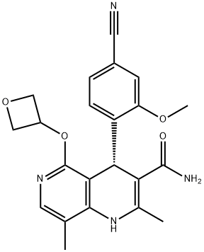 1,6-Naphthyridine-3-carboxamide, 4-(4-cyano-2-methoxyphenyl)-1,4-dihydro-2,8-dimethyl-5-(3-oxetanyloxy)-, (4S)- Structure