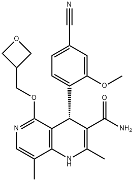 1,6-Naphthyridine-3-carboxamide, 4-(4-cyano-2-methoxyphenyl)-1,4-dihydro-2,8-dimethyl-5-(3-oxetanylmethoxy)-, (4S)- Structure