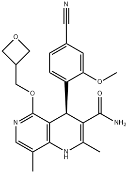 1,6-Naphthyridine-3-carboxamide, 4-(4-cyano-2-methoxyphenyl)-1,4-dihydro-2,8-dimethyl-5-(3-oxetanylmethoxy)-, (4R)- Structure