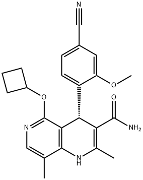 1,6-Naphthyridine-3-carboxamide, 4-(4-cyano-2-methoxyphenyl)-5-(cyclobutyloxy)-1,4-dihydro-2,8-dimethyl-, (4S)- Structure