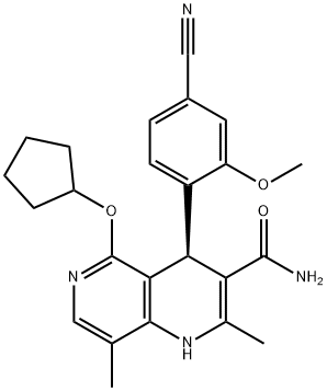 1,6-Naphthyridine-3-carboxamide, 4-(4-cyano-2-methoxyphenyl)-5-(cyclopentyloxy)-1,4-dihydro-2,8-dimethyl-, (4R)- Structure