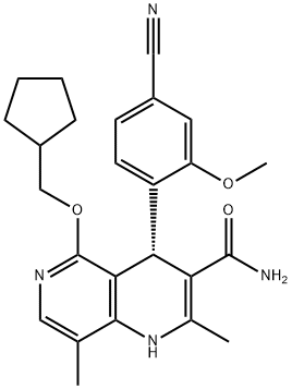 1,6-Naphthyridine-3-carboxamide, 4-(4-cyano-2-methoxyphenyl)-5-(cyclopentylmethoxy)-1,4-dihydro-2,8-dimethyl-, (4S)- Structure