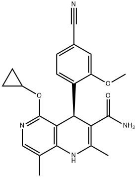 1,6-Naphthyridine-3-carboxamide, 4-(4-cyano-2-methoxyphenyl)-5-(cyclopropyloxy)-1,4-dihydro-2,8-dimethyl-, (4R)- Structure