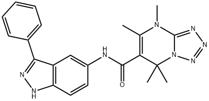Tetrazolo[1,5-a]pyrimidine-6-carboxamide, 4,7-dihydro-4,5,7,7-tetramethyl-N-(3-phenyl-1H-indazol-5-yl)- Structure