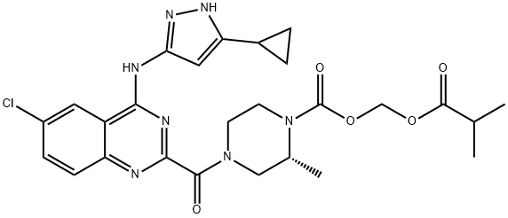 1-Piperazinecarboxylic acid, 4-[[6-chloro-4-[(5-cyclopropyl-1H-pyrazol-3-yl)amino]-2-quinazolinyl]carbonyl]-2-methyl-, (2-methyl-1-oxopropoxy)methyl ester, (2R)-|化合物 PAK4-IN-1