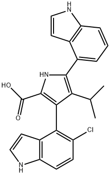 2396639-11-3 1H-Pyrrole-2-carboxylic acid, 3-(5-chloro-1H-indol-4-yl)-5-(1H-indol-4-yl)-4-(1-methylethyl)-