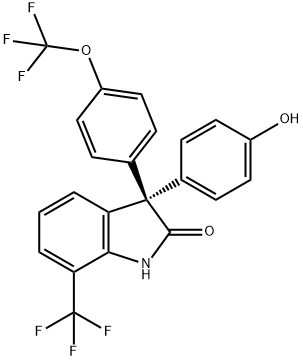 2H-Indol-2-one, 1,3-dihydro-3-(4-hydroxyphenyl)-3-[4-(trifluoromethoxy)phenyl]-7-(trifluoromethyl)-, (3R)- Struktur