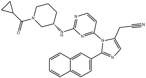 1H-Imidazole-5-acetonitrile, 1-[2-[[(3S)-1-(cyclopropylcarbonyl)-3-piperidinyl]amino]-4-pyrimidinyl]-2-(2-naphthalenyl)- 结构式