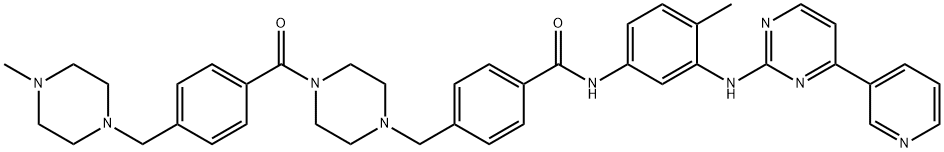 Benzamide, 4-[[4-[4-[(4-methyl-1-piperazinyl)methyl]benzoyl]-1-piperazinyl]methyl]-N-[4-methyl-3-[[4-(3-pyridinyl)-2-pyrimidinyl]amino]phenyl]- Struktur