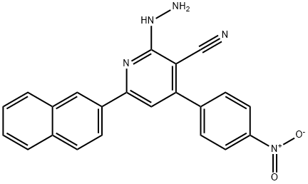 3-Pyridinecarbonitrile, 2-hydrazinyl-6-(2-naphthalenyl)-4-(4-nitrophenyl)- Struktur