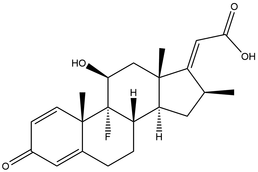 Pregna-1,4,17(20)-trien-21-oic acid, 9-fluoro-11-hydroxy-16-methyl-3-oxo-, (11β,16β,17E)- Struktur