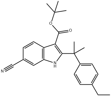 1H-Indole-3-carboxylic acid, 6-cyano-2-[1-(4-ethylphenyl)-1-methylethyl]-, 1,1-dimethylethyl ester Struktur