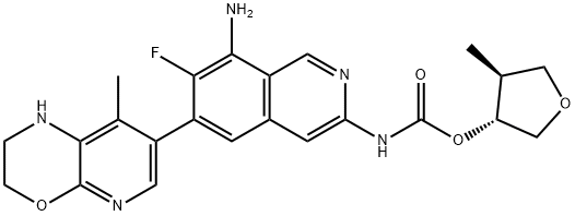 (3R,4S)-Tetrahydro-4-methyl-3-furanyl N-[8-amino-6-(2,3-dihydro-8-methyl-1H-pyrido[2,3-b][1,4]oxazin-7-yl)-7-fluoro-3-isoquinolinyl]carbamate Structure