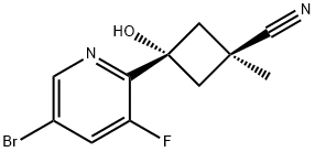 Cyclobutanecarbonitrile, 3-(5-bromo-3-fluoro-2-pyridinyl)-3-hydroxy-1-methyl-, cis- Structure