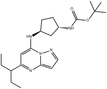 ((1S,3S)-3-((5-(戊-3-基)吡唑并[1,5-A]嘧啶-7-基)氨基)环戊基)氨基甲酸叔丁酯, 2416875-07-3, 结构式