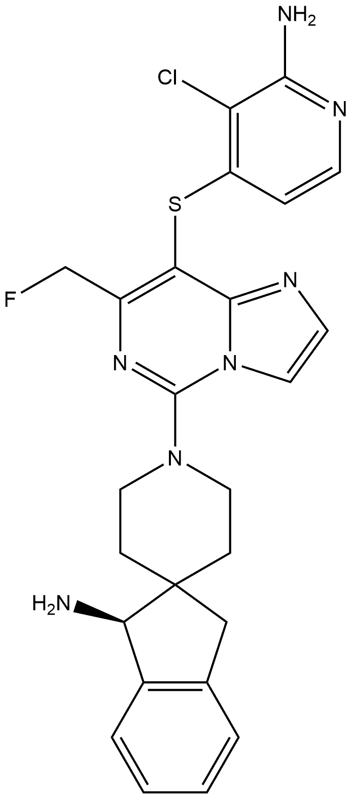 (S)-1'-(8-((2-amino-3-chloropyridin-4-yl) thio)-7-(fluoromethyl) imidazo [1,2-c] pyrimidin-5-yl)-1,3-dihydrospiro [indene-2,4'-piperidine]-1-amine Structure