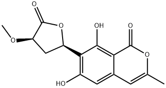 1H-2-Benzopyran-1-one, 6,8-dihydroxy-3-methyl-7-[(2R,4R)-tetrahydro-4-methoxy-5-oxo-2-furanyl]- 结构式