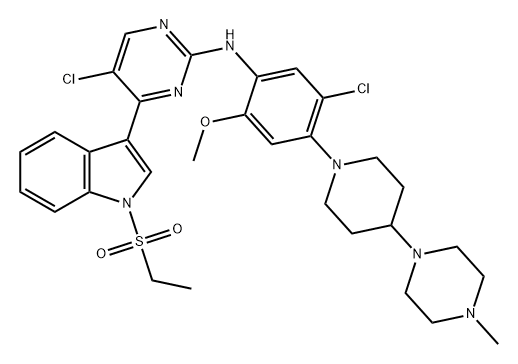 2-Pyrimidinamine, 5-chloro-N-[5-chloro-2-methoxy-4-[4-(4-methyl-1-piperazinyl)-1-piperidinyl]phenyl]-4-[1-(ethylsulfonyl)-1H-indol-3-yl]- Structure