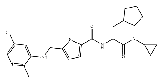 2-Thiophenecarboxamide, 5-[[(5-chloro-2-methyl-3-pyridinyl)amino]methyl]-N-[1-(cyclopentylmethyl)-2-(cyclopropylamino)-2-oxoethyl]- Struktur
