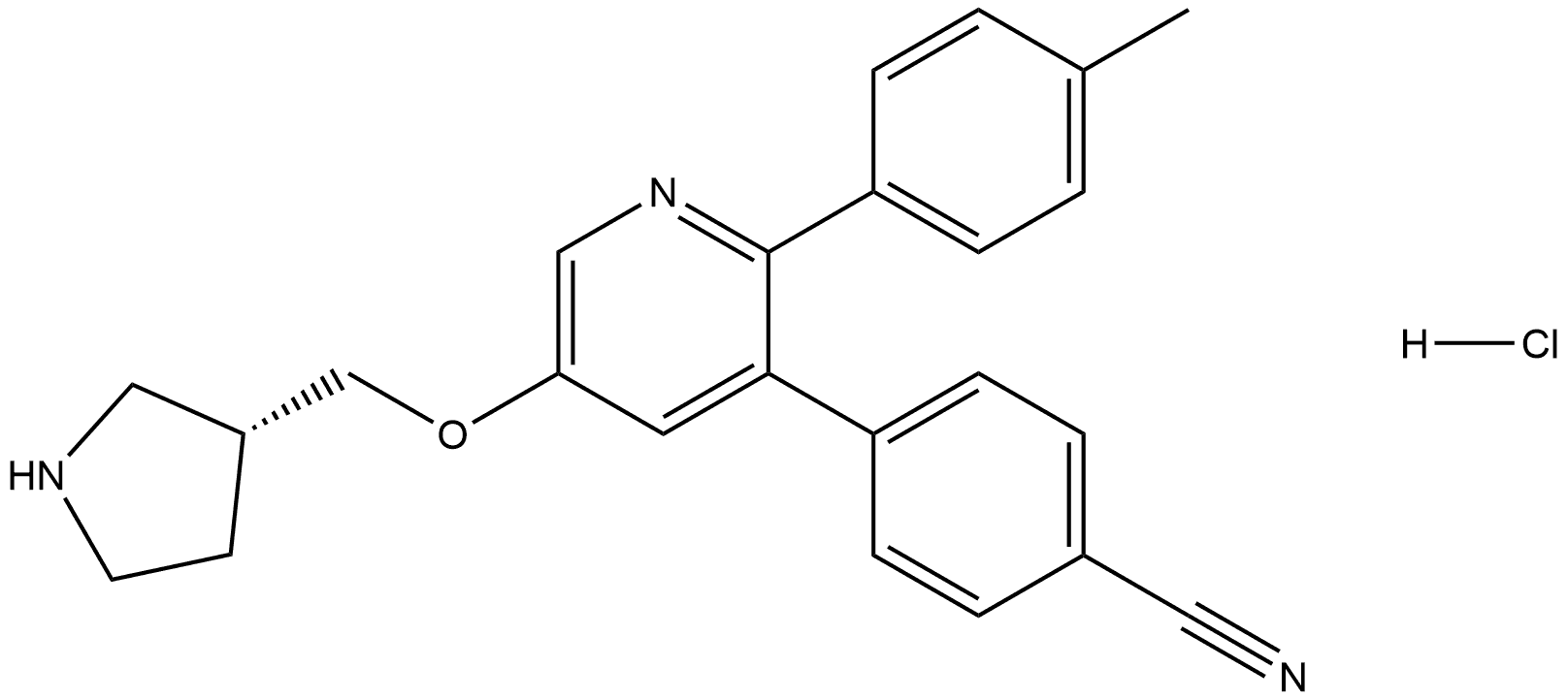 Benzonitrile, 4-[2-(4-methylphenyl)-5-[(3R)-3-pyrrolidinylmethoxy]-3-pyridinyl]-, hydrochloride (1:1) Structure