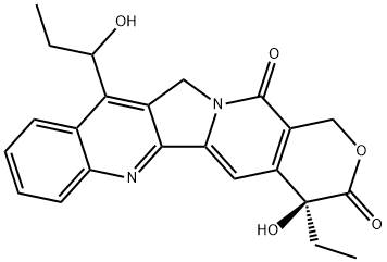 1H-Pyrano[3',4':6,7]indolizino[1,2-b]quinoline-3,14(4H,12H)-dione, 4-ethyl-4-hydroxy-11-(1-hydroxypropyl)-, (4S)- Struktur