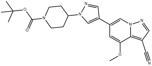 4-(4-(3-(氰基-4-甲氧基吡唑并[1,5-A]吡啶-6-基)-1H-吡唑-1-基)哌啶-1-甲酸叔丁酯,2446666-40-4,结构式