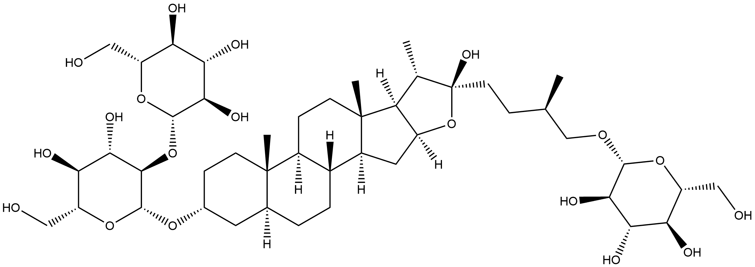 β-D-Glucopyranoside, (3β,5β,22α,25R)-26-(β-D-glucopyranosyloxy)-22-hydroxyfurostan-3-yl 2-O-β-D-glucopyranosyl- Structure