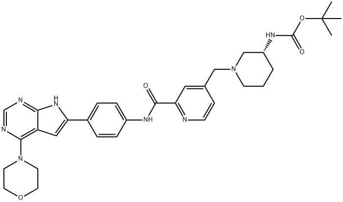 2448173-47-3 Carbamic acid, N-[(3R)-1-[[2-[[[4-[4-(4-morpholinyl)-7H-pyrrolo[2,3-d]pyrimidin-6-yl]phenyl]amino]carbonyl]-4-pyridinyl]methyl]-3-piperidinyl]-, 1,1-dimethylethyl ester