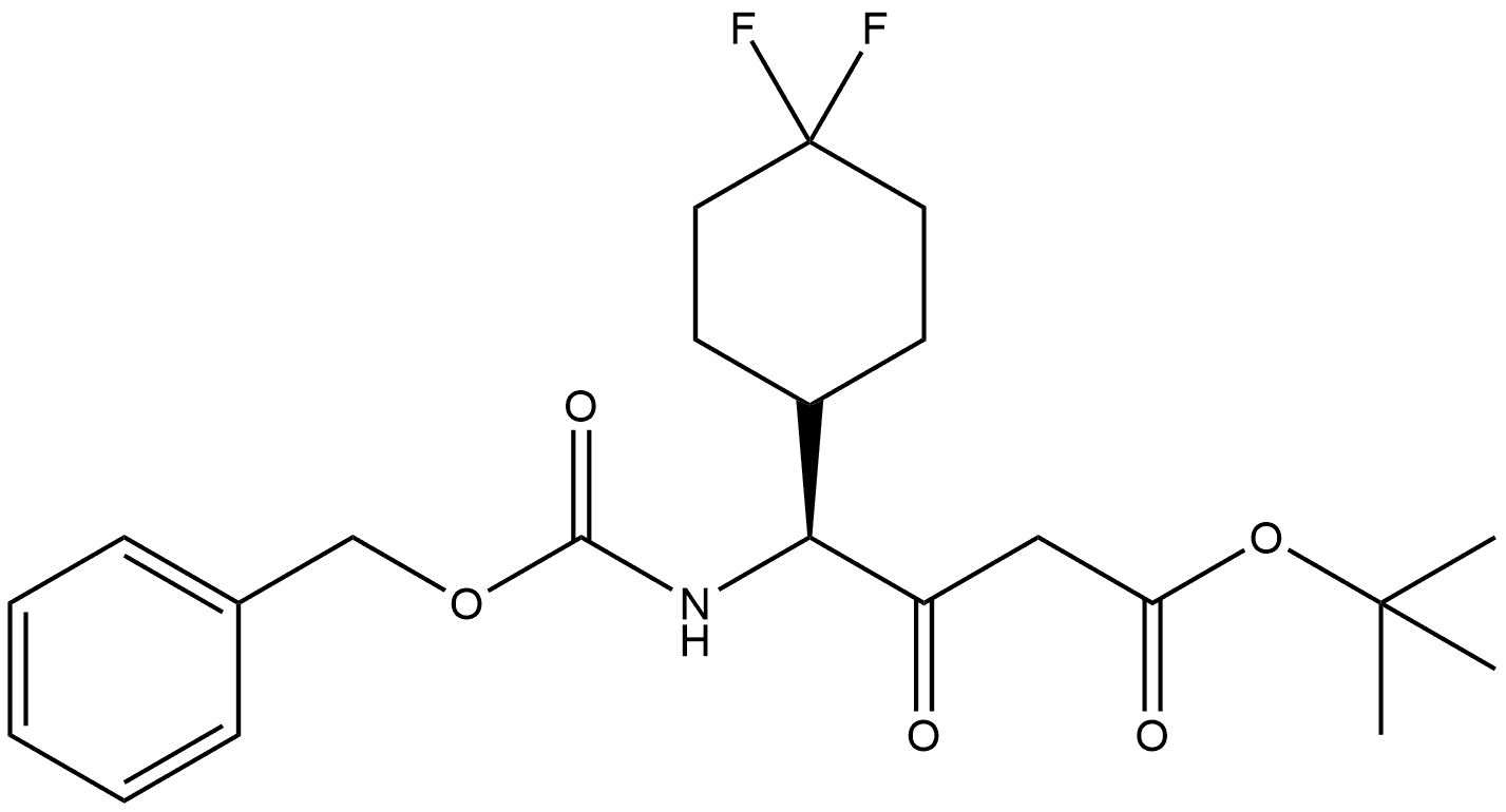 Cyclohexanebutanoic acid, 4,4-difluoro-β-oxo-γ-[[(phenylmethoxy)carbonyl]amino]-, 1,1-dimethylethyl ester, (γS)- Struktur